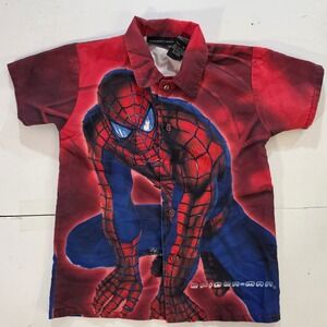 Spider-Man Marvel Comics Boys Medium Red Blue Short Sleeve Button Down Shirt